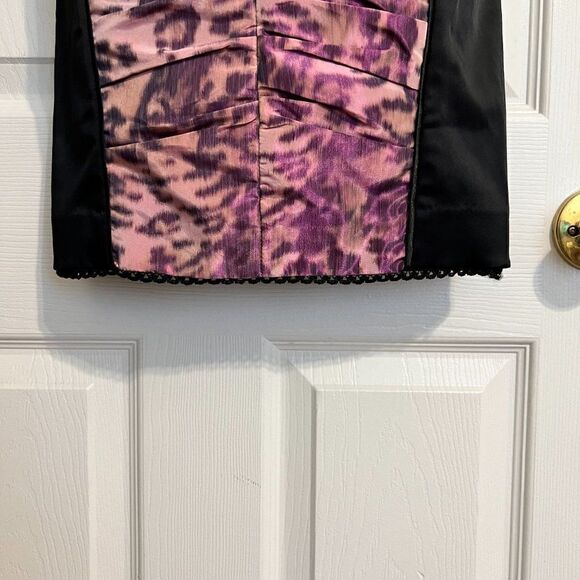 Bebe Black with Purple Leopard Strapless Ruched Dress Size Medium - Picture 6 of 12